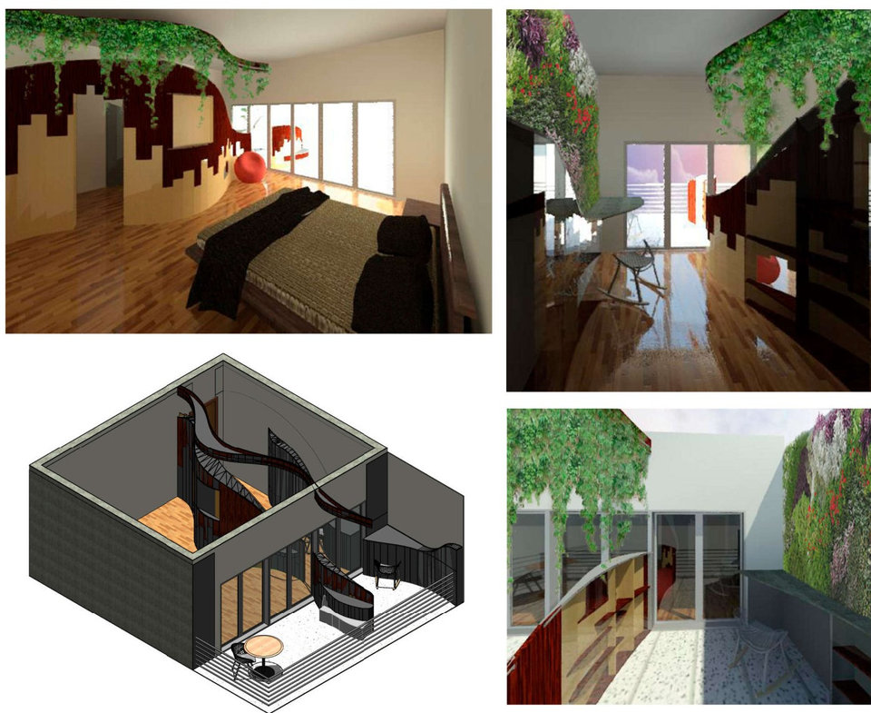 Dormitorio, escritorio y balcón